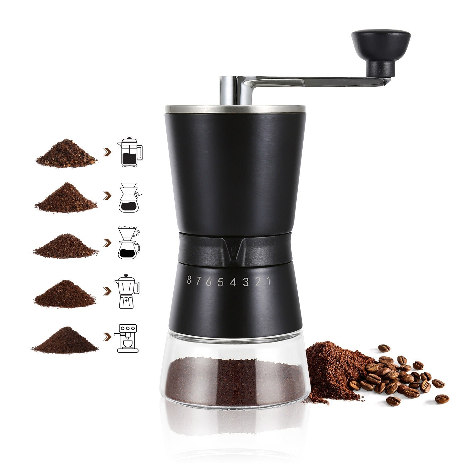 Black Hand-Crank Coffee Grinder image 1